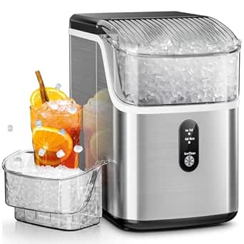 AGLUCKY Nugget Ice Maker Countertop,35Lbs/24H Pebble Ice Maker with Chewable Ice,Self-Cleaning Pellet Ice Maker with Ice Scoop,One-Click Operation,for Home/Kitchen/Office(Silver)