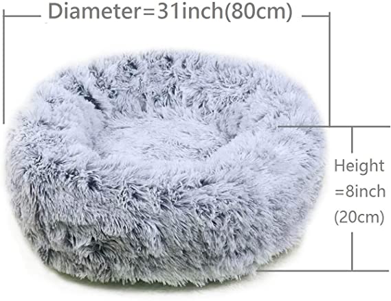 SAVFOX Long Plush Comfy Calming & Self-Warming Bed for Cat & Dog, Anti Anxiety, Furry, Soothing, Fluffy, Washable, Abbyspace, Marshmellow Pet Donut Bed