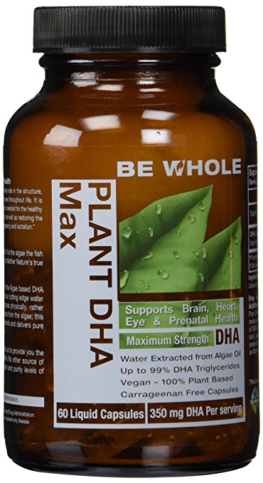 Plant DHA Max: Maximum Strength Vegetarian Omega 3 DHA – 350 mg DHA Per Capsule, Highest Concentration’s of DHA, Water Extracted for Maximum Purity & Strength, Carrageenan Free Capsules – Supports Brain, Heart, Eye & Prenatal Health