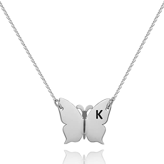 WIGERLON Butterfly Initial Necklace for Women Letter Pendant Necklaces for Girls Color Silver and Gold