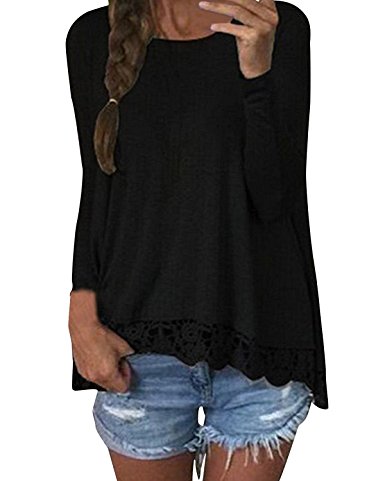 ZANZEA Women Christmas Blouse Crochet Lace Long Sleeve Tee Tops Casual Loose Solid Shirts