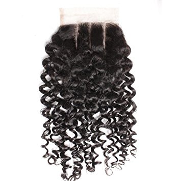 Greatremy Curly Wave 3 Part Lace Closure 4x4 8" Brazilian Virgin Human Hair Bleached Knots Natural Color