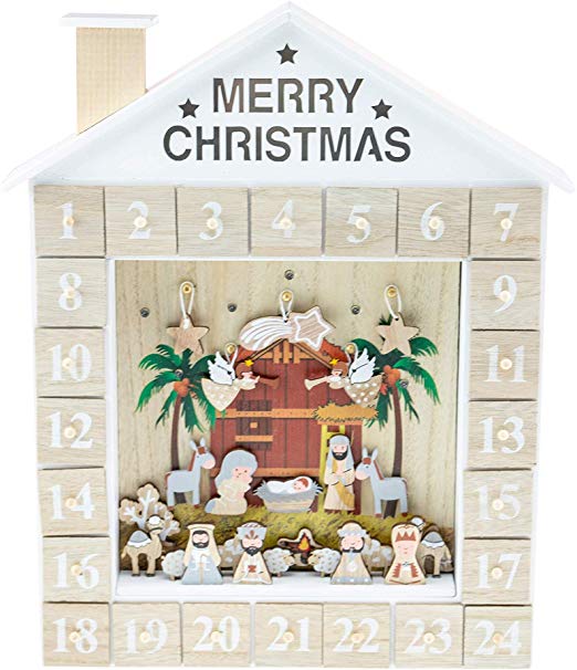 Clever Creations Nativity Scene Advent Calendar - Three Wisemen and Baby Jesus Christmas Scene - Premium Christmas Decor - Cute Holiday Decorations - Solid Wood Construction - 11.25 in x 2 in x 15 in