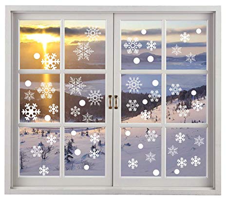200PCS Christmas Snowflake Window Clings Decal Stickers Winter Wonderland Decorations - White Baubles Bells