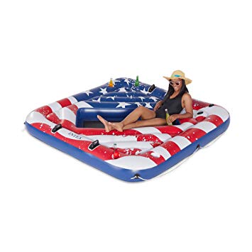 Intex American Flag Inflatable 2 Person Pool Tube Float with Cup Holders