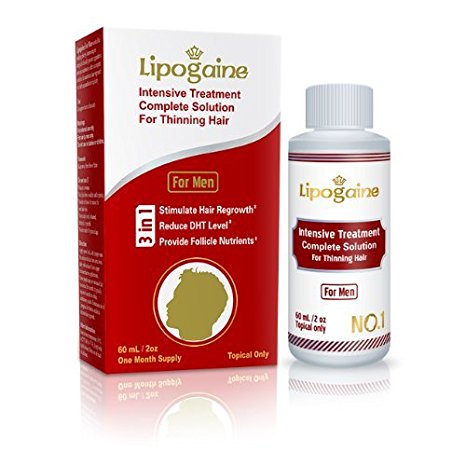 Lipogaine for Men: Intensive Treatment & Complete Solution for Hair Loss / Thinning (For Men Only Formula, 2oz, one month supply)