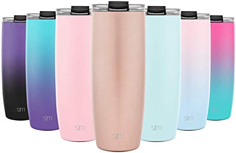 Simple Modern 24oz Voyager Travel Mug Tumbler w/Clear Flip Lid & Straw - Coffee Cup Vacuum Insulated Flask 18/8 Stainless Steel Hydro Water Bottle -Rose Gold