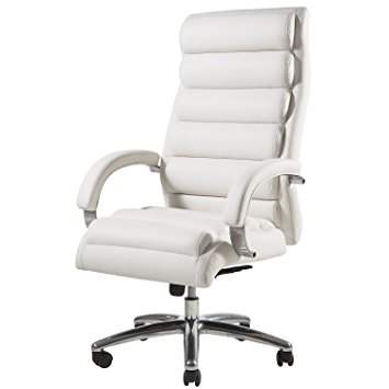 TOPSKY High Back Big & Tall 400 lb Thick Padded Soft Seat and Back Executive PU/PVC Leather Office Chair(White)