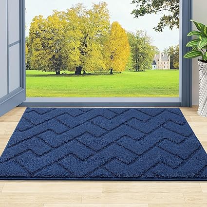 OLANLY Indoor Door Mat, 30x17, Dirt Resistant and Absorbent, Durable Non-Slip Rubber Backing, Easy to Clean, Washable Entry Mat, Ideal Low-Profile Floor Mat for Front Back Door and Entryway, Navy