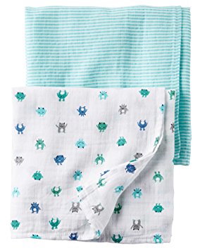 Carter's Baby Boys 2-Pack Muslin Swaddle Blankets Monsters
