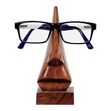 Christmas Gifts Wooden Eyeglass Holder Nose Shaped Spectacle Holder with Free Bookmark (Brown)