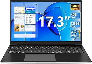 SGIN 17.3 inch Laptop, Laptops Computer with 4GB DDR4 128GB SSD, Core I3-5005U CPU(Up to 2.4GHz), FHD IPS 1920x1200 Display, 60800mWh Battery, Type-C, Mini HDMI, USB3.2 * 2, BT5.0