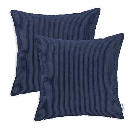 Pack of 2 CaliTime Throw Pillow Covers 18 X 18 Inches, Comfortable Soft Corduroy Striped, Navy