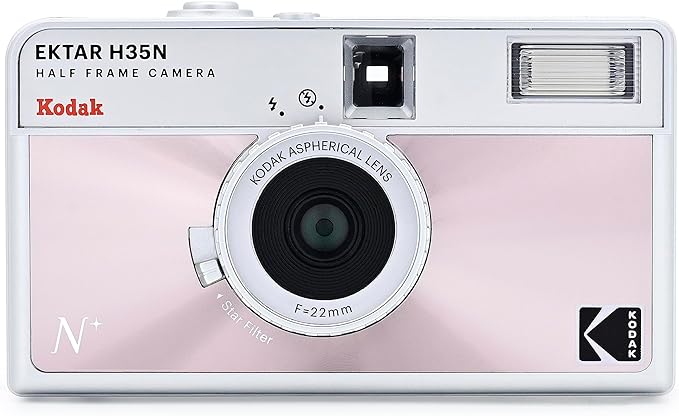 KODAK EKTAR H35N Half Frame Film Camera, 35mm, Reusable, Focus-Free, Bulb Function, Built-in Star Filter, Coated Improved Lens (Film & AAA Battery are not Included) (Glazed Pink)