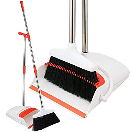 Broom And Dustpan Set - Strongest 30% Heavier Duty - Upright Standing Dust Pan With Extendable Broomstick For Easy Sweeping Easy Assembly Great Use For Home, Office, Kitchen, Lobby Etc. By Kray