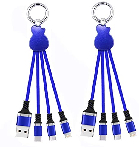 Awaqi 2 Packs Key Chain Multi Charging Cable Portable Travel Short Cables Type C Micro USB 3 in 1 Fast Charging Cord Charger Cord Compatible with All Smartphone (Blue)