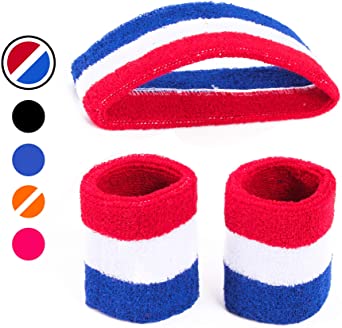 AFLGO Sweatband Set for Sports, Workout, Training & Exercise 1 Headband & 2 Wristbands Cotton to Pair with Your Athletic Costume Apparel Comfy & Durable Sport Accessories