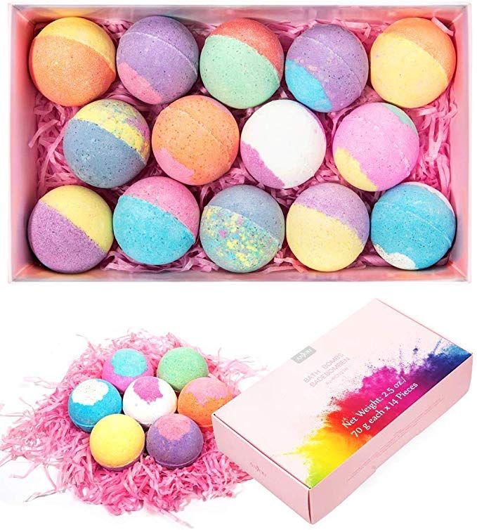 Bath Bombs Gift Set, Anjou 14pcs Bath Bombs Moisturizing with Vegan Natural Essential Oils, Spa Bubble Fizzers, Perfect Gift for Women, Kids, Girls on Christmas Valentines Birthday