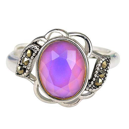 Fun Jewels Vintage Style Flower Multi Color Change Oval Facet Crystal Stone Brass Mood Ring