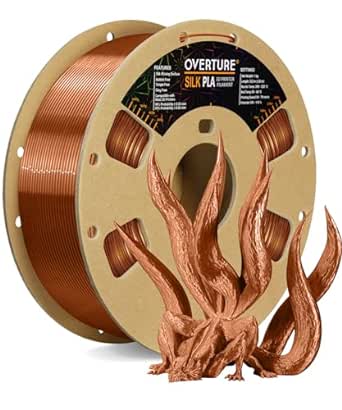 OVERTURE Silk PLA Filament PLA Silk 1.75mm Clog-Free Shiny 3D Printer Consumables, 1kg Spool (2.2lbs),Dimensional Accuracy  /- 0.05mm(Silk Copper)