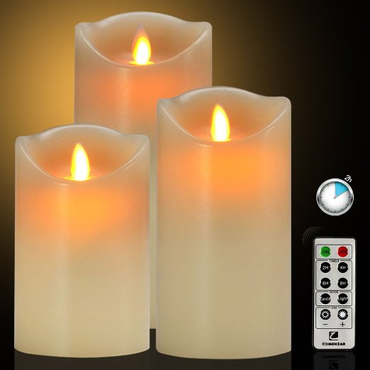 Flameless Candles Battery Operated Candles with Remote Timer of 24-H Flickering Flameless Candles Set of 3(4"5"6")for Parties Gifts and Decoration Use-Comenzar