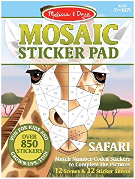 Melissa & Doug Mosaic Sticker Pad Safari Animals (12 Color Scenes to Complete with 850  Stickers), Great Gift for Girls and Boys - Best for 7, 8, 9 Year Olds and Up