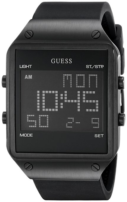 GUESS Men's U0595G1 Square Digital Watch with Black Silicone Band
