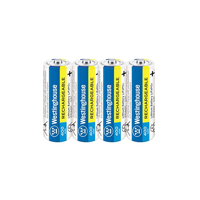 Westinghouse Battery IFR 14430 3.2v 400 mAh Lithium Iron Phosphate LiFePO4 Solar Rechargeable Batteries Outdoor Garden Light Pack of 4