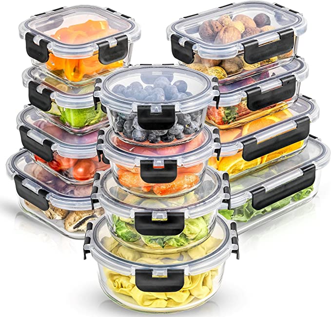 JoyFul by JoyJolt 24pc Borosilicate Glass Storage Containers with Lids. 12 Airtight, Freezer Safe Food Storage Containers, Pantry Kitchen Storage Containers, Glass Meal Prep Container for Lunch