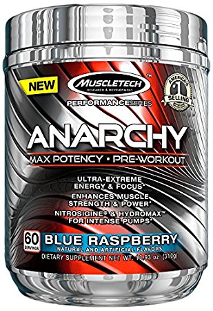 MuscleTech Anarchy Pre-Workout Blue Raspberry Powder, 310 Gram