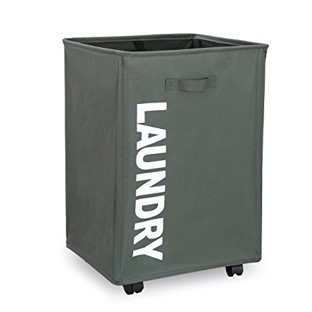 WISHPOOL Rolling Slide Foldable Laundry Hamper Laundry Basket Bin with Mesh Wheels Waterproof Dirty Clothes Hamper Bag (Grey)