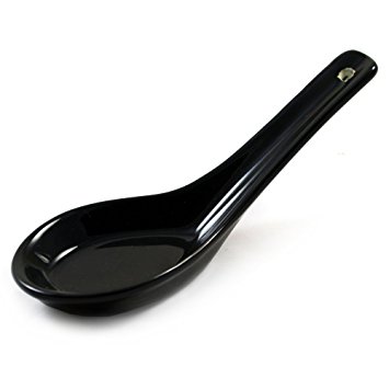 Ceramic Asian Soup Spoon, Restaurant Grade, Black, 12 pack