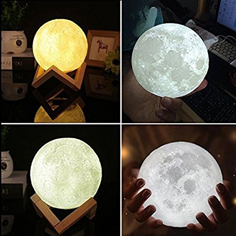 Gladle 3D Moon Lamp LED Night Light Moonlight Touch Sensor Wood With Holder