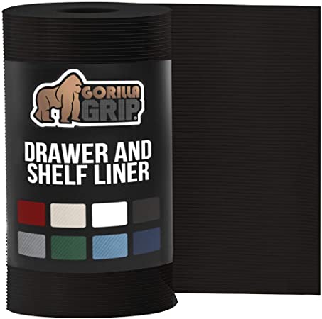 Gorilla Grip Ribbed Top Drawer and Shelf Liner, Non Adhesive Roll, 20 Inch x 20 FT, Durable and Strong, Grip Liners for Drawers, Shelves, Kitchen Cabinets, Storage and Kitchens, Black Onyx Ribbed