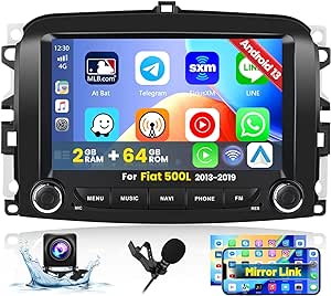 Hikity Autoradio Senza Fili Apple Carplay per Fiat 500L 2013-2019 Android 13 7 Pollici 2G 64G Autoradio con Navigazione GPS Bluetooth WIFI FM RDS Mirror Link Android Auto SWC MIC Telecamera Posteriore