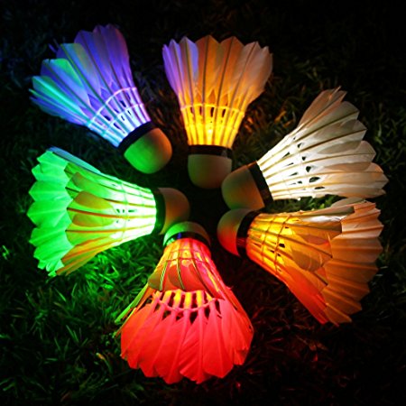 LED Badminton, Inngree [6 Pack] 3 LED 8 Mode Color Shuttlecock Dark Night Goose Feather Glow Birdies Lighting Outdoor Indoor Sport Activities