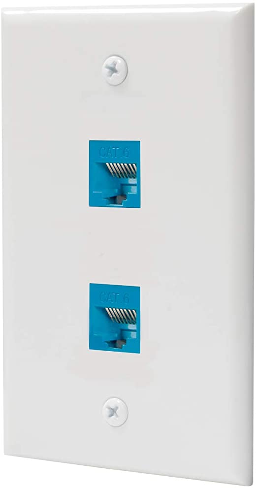 Ethernet Wall Plate Outlet 2 Port, Cat6 RJ45 Keystone Wall Plate Jack Female to Female Faceplate