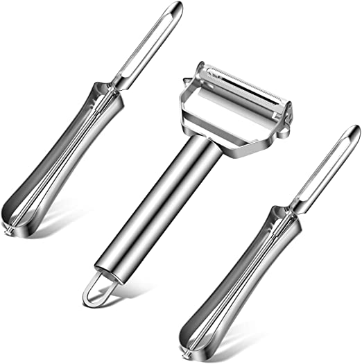 3 Pieces Kitchen Fruit Vegetable Peeler Stainless Steel Peeler Portable Julienne Peeler for Home Kitchen Carrots Potatoes Peeling Supplies