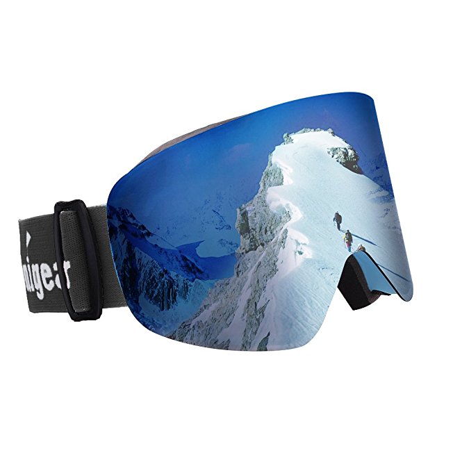 Unigear OTG Ski Goggles, Over Glasses Snowboard Snow Cylindrical Anti-fog Goggles for Men & Women with Interchangeable lens and 100% UV400 Protection, Portable Box Included