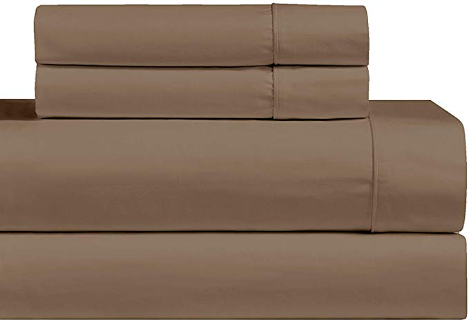 Abripedic Solid 1000-Thread-Count, 100-Percent Cotton, 22-Inch Extra Deep Pocket, Queen 4PC Bed Sheets Set, Taupe