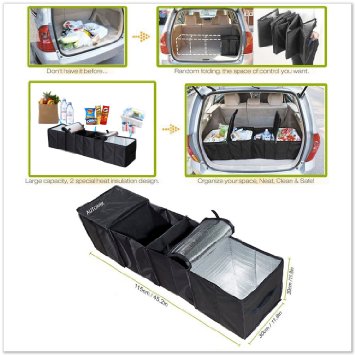 Autoark AK-018 Black Foldable Multi Compartment Fabric Car Truck Van SUV Storage Basket Trunk Organizer and Cooler Set