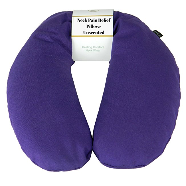 Neck Pain Relief Pillow - Hot / Cold Therapeutic Pillows For Shoulder & Neck Pain , Sleeping , Stress & Migraine Relief - Unscented Neck Wrap (Royal Purple - Organic Cotton)