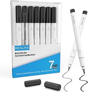 REALIKE Black Pens Set for Cricut Joy, 7 Pack Variety Pens Include Fine Point Pen,Glitter Gel, Marker, Calligraphy Writing Drawing Pens Compatible with Cricut Joy Machine