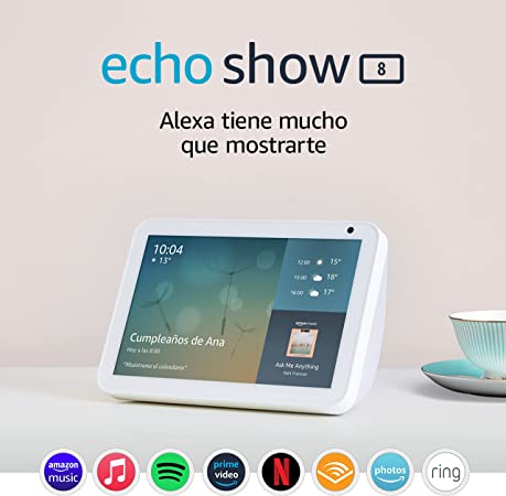 Echo Show 8 (1.ª generación, modelo de 2019) | Pantalla inteligente con Alexa | Mantén el contacto con la ayuda de Alexa | Blanco