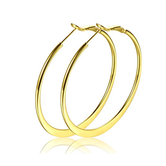 50mm(2") Rose Gold Large Hoop Earrings for Girls Womens 14k Gold Flattened Rounded Basketball Earrings