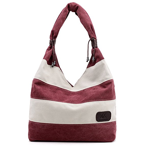 Hiigoo Stripes Stitching Canvas Bags Casual Shoulder Bag Large Shopping Bag Handbags