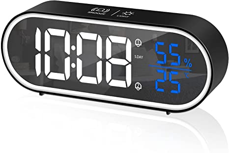 CHEREEKI Alarm Clock, Bedside Clock with Big Digit Display, Temperature & Humidity Display, USB Charging Port, Dual Alarms, Snooze, 12/24H, 5-Level of Adjustable Brightness, Voice Control
