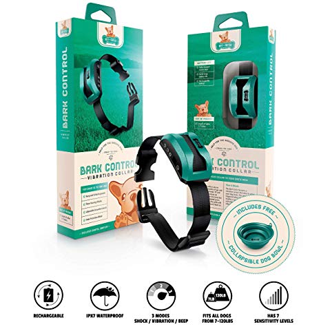 Rechargeable Dog Bark Control Collar with Smart Detection Chip   FREE BONUS Travel Bowl | Waterproof | Beep/ Vibration & Shock Dual Mode | Safe Anti-Barking Training for Small and Large Dogs