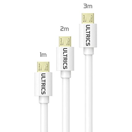 ULTRICS® Micro USB Cable Premium Quality USB 2.0 Gold Plated Male A to Micro B Durable High-Speed Data Sync Charging Cable Android, Samsung, Tablets, PS4 - [1M 2M 3M Pack]