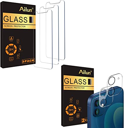 Ailun Lens Screen Protector Compatible for iPhone 12 2Pack Tempered Glass Film and ​Glass Screen Protector Compatible for iPhone 12/iPhone 12 Pro 2020 6.1 Inch 3 Pack,[9H Hardness] - HD